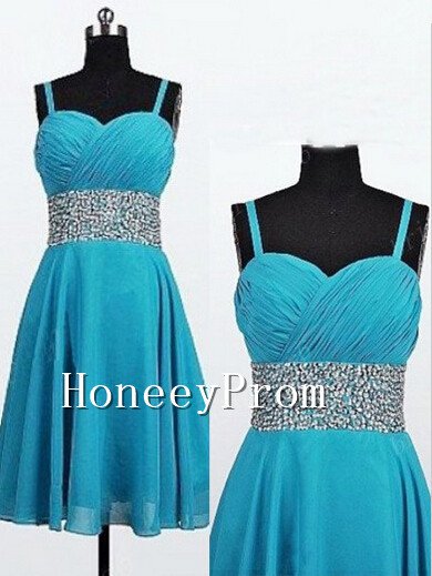 Spaghetti Beading Short Chiffon Prom Dresses, Dresses for Prom