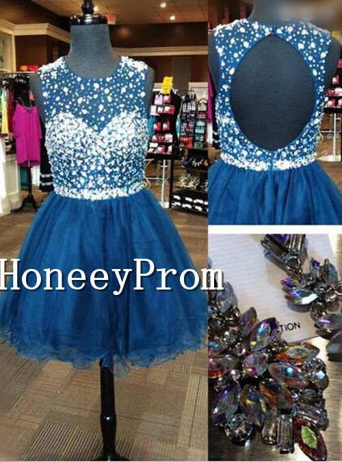 A-line Backless Short Tulle Homecoming Dresses, Dresses for Prom