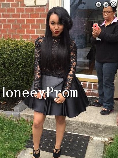 Long Sleeve Backless Lace Satin Homecoming Dresses, Dresses for Prom