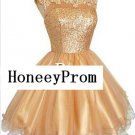 Gold Sequin Sleeveless A-Line Homecoming Dresses, Dresses for Prom