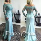 Long Sleeve Off Shoulder Lace Satin Prom Dresses, Dresses for Prom