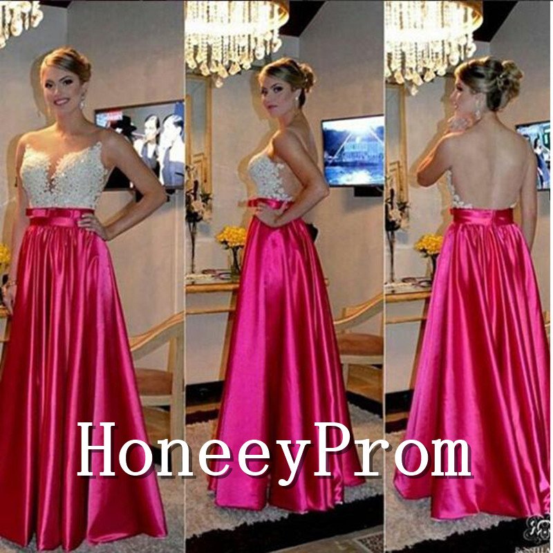 A-Line Backless Satin Prom Dresses, Dresses for Prom