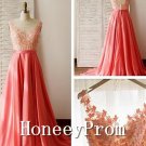 Lace Chiffon Applique A-Line Prom Dresses, Dresses for Prom