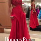 Red A-Line Straps Chiffon Prom Dresses, Dresses for Prom