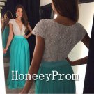 Deep V-Neck Cap Sleeve Prom Dresses, Dresses for Prom