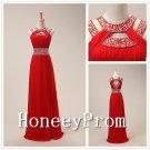 A-Line Halter Red Chiffon Prom Dresses, Dresses for Prom