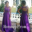 Sleeveless Purple Beaded Long Prom Dresses, Dresses for Prom