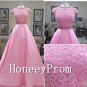 Cap Sleeve High Neck Pink Prom Dresses, Dresses for Prom