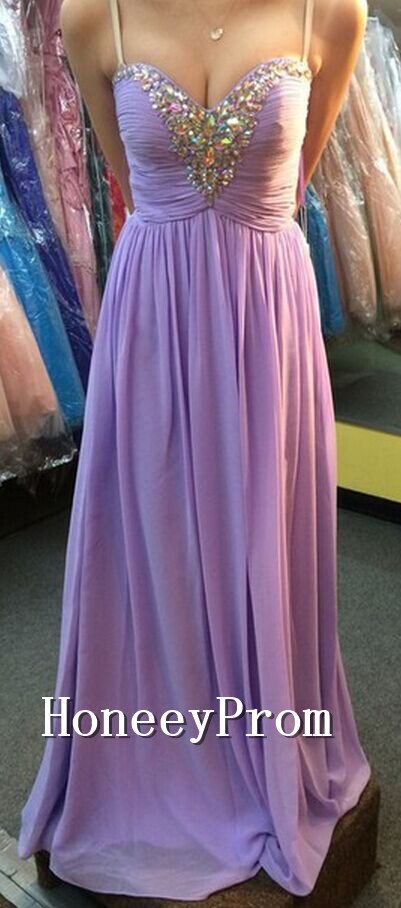 Spaghetti Straps Chiffon A-Line Prom Dresses, Dresses for Prom