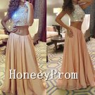 Two Piece Handmade Champagne Prom Dresses, Dresses for Prom