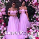 A-Line Pink Off Shoulder Prom Dresses, Dresses for Prom