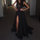 Black Split Lace Chiffon Prom Dresses, Dresses for Prom