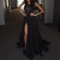 Black Split Lace Chiffon Prom Dresses, Dresses for Prom