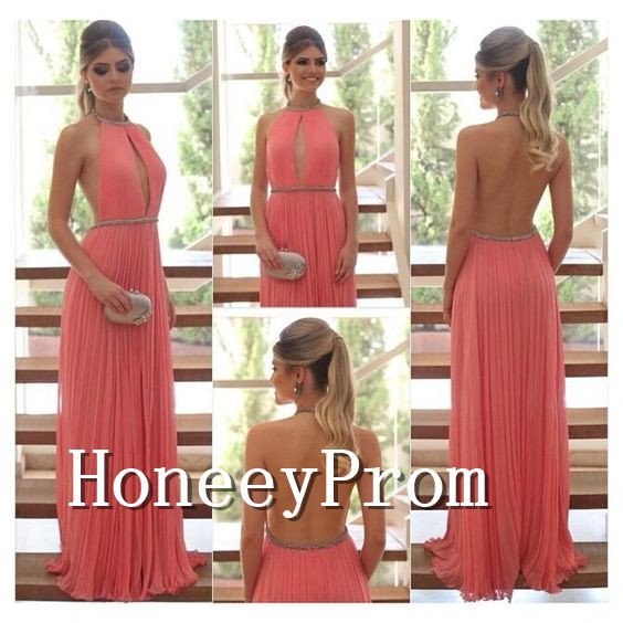 Halter Backless A-Line Prom Dresses, Dresses for Prom