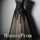 Applique Lace Up Black Prom Dresses, Dresses for Prom