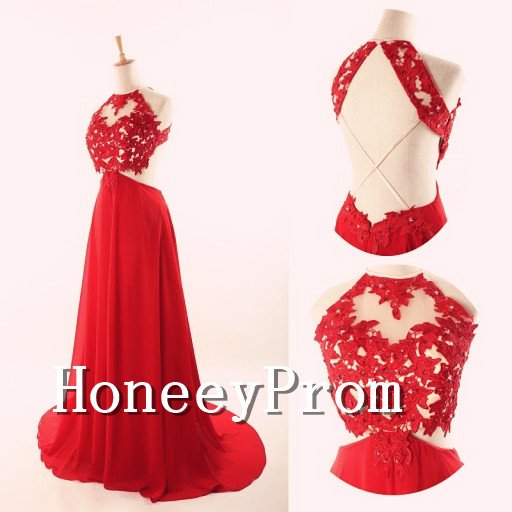 Charming Handmade Red Halter Prom Dresses, Dresses for Prom