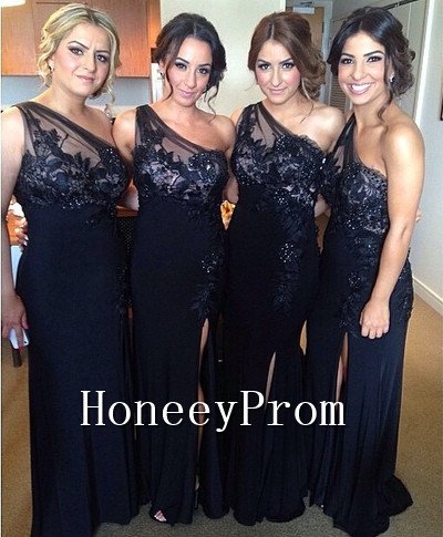 One Shoulder Black A-Line Prom Dresses, Dresses for Prom