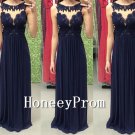 Navy Blue Long Applique Prom Dresses, Dresses for Prom