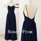 Navy Blue Straps Backless Prom Dresses, Dresses for Prom