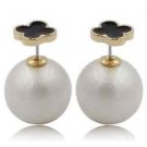 Double Pearl Four Leaf Clover front back reversible tribal stud earrings