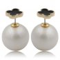 Double Pearl Four Leaf Clover front back reversible tribal stud earrings