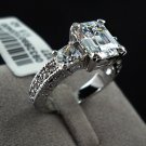 2.75 Ct 3 stone Emerald Cut white gold Pl wedding enagement ring