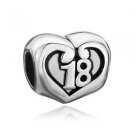 18th 18 Birthday Heart Love Charm Bead For charm Bracelets necklaces