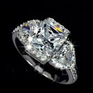 3.75 Ct 3 stone Princess Cut Hearts whte gold Pl enagement ring