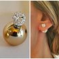Silver front Gold back Double Pearl front back stud tribal CZ earrings studs