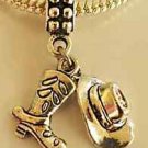 Cowgirl Cowboy Horse Riding Boots Hat Pendant bead Fit European charm bracelet