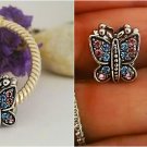 Pink Purple CZ Crystal Butterfly Charm bead European bracelets necklaces