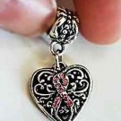 Pink Ribbon Breast Cancer Awareness survivor CZ bead charm pendant bracelet