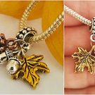 Autumn Harvest, Pinecone Acorn Maple Leaf Charm pendant For European bracelets