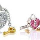 Valentines day Key To My Heart Lock & Key 925 silver charm pendant bead bracelet