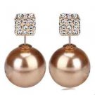 Champagne Double pearl sided ball Front Back CZ Tribal stud ear jacket earrings