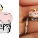 Pink CZ sprinkles Happy Birthday Cake charm bead For European charm Bracelets