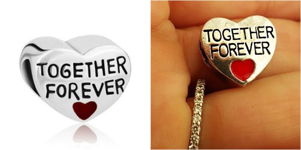 Love Red Heart Together Forever bead charm For fit European charm bracelet