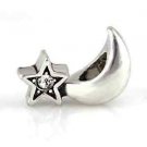 Silver Moon and Crystal CZ star studded DIy snake chain Euro Bracelet Charm bead