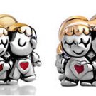 Couples kissing You Me Boy girl Red heart bead F/ European charm bracelet