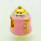 14k Pink Baby girl Daughter Bottle New Mom bead For European Charm Bracelet