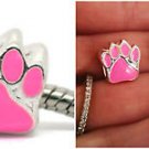 Pink Cat Dog Pet Paw footprint foot print Charm bead pendant bracelet necklace