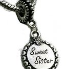 Love sister sis silver CZ DIY Snake chain Euro Bracelet Necklace Charm Pendant