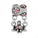 Girl On swing Pink CZ daughter wife Charm pendant for Euro bracelet necklace