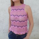 Handmade Summer Crochet Lace Soft Cotton Pink Sleeveless Crop Top size M