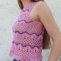 Handmade Summer Crochet Lace Soft Cotton Pink Sleeveless Crop Top size M