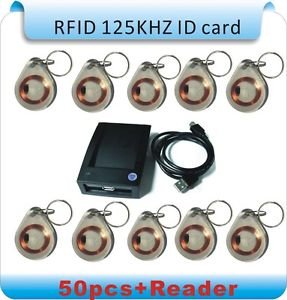 NSEE ZC-02 125KHz RFID Proximity Tag Keyfob Token Reader + 50 Key Tags Access