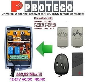 PROTECO TX433, PTX433405 Compatible 2-channel Receiver 12-24V AC/DC 433.92MHz