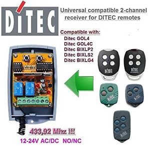 DiTec GOL4/4C BIXLP2/S2/G4 Compatible 2-channel Receiver 12-24V AC/DC 433.92MHz
