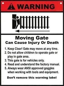 Warning Signs 2 Pack Moving Gate Can Cause Serious Injury 8"x12" Safety UV & UL