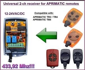 APRIMATIC Compatible 2-channel Receiver 12-24VAC/DC 433.92MHz TR2/TR4/TM4 Remote